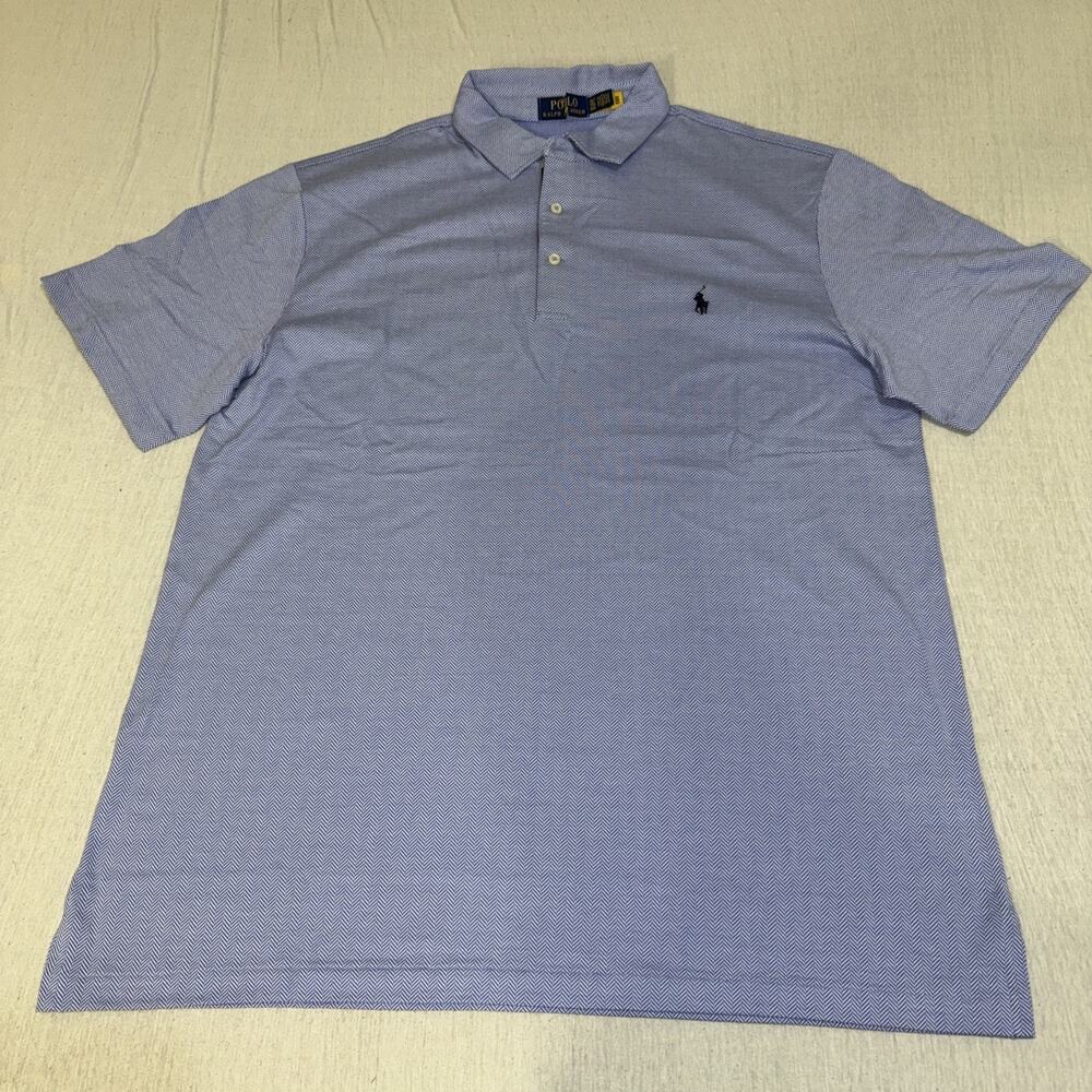 Polo Ralph Lauren Mens Sz XLT Blue AOP Short Sleeve Golf Polo Purple Pony NWOT